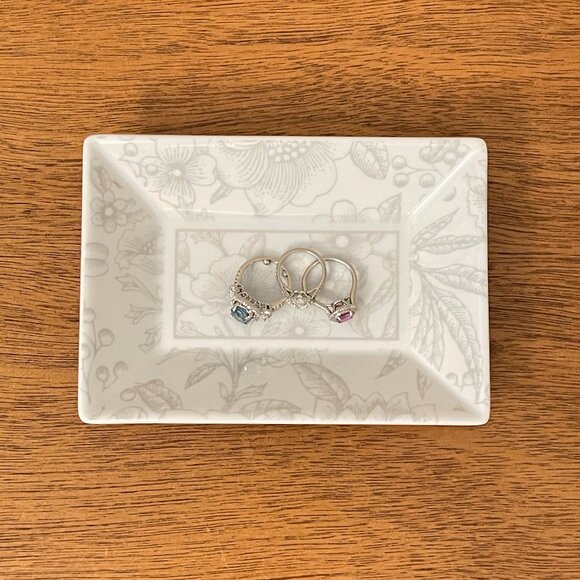Tiffany & Co. Jewelry - Tiffany & Co. Tray Jewelry Plate White Gray Flowers Rectangle Trinket Clinique